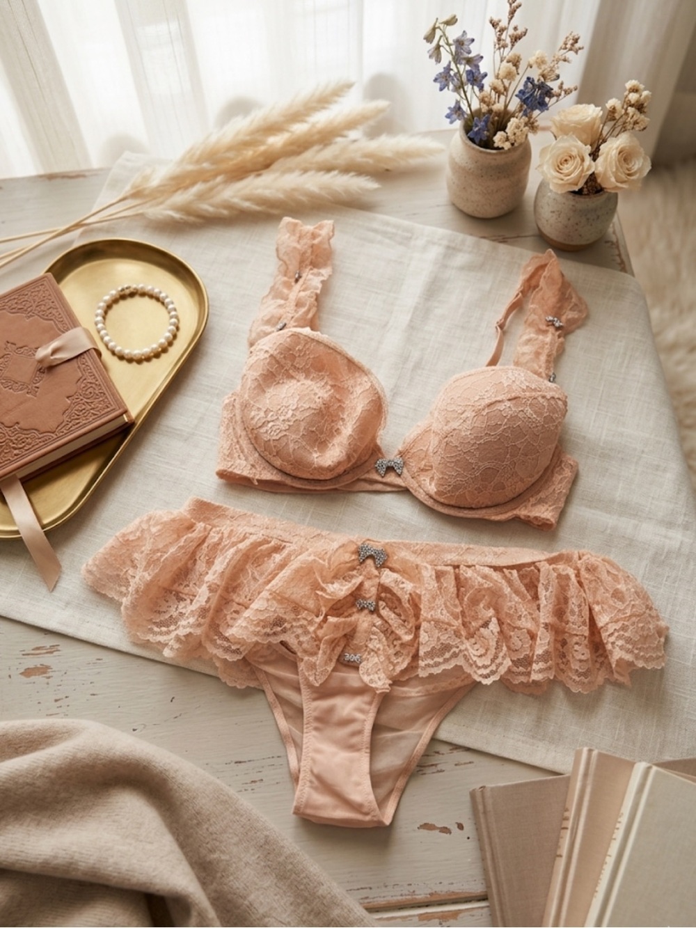 Victoria’s Secret Y2K Lace Bow‑Detail Set – Bra 36C & Bottoms Large | Coquette